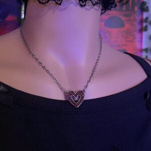Vintage Heart Pendant Necklace in Silver and Red